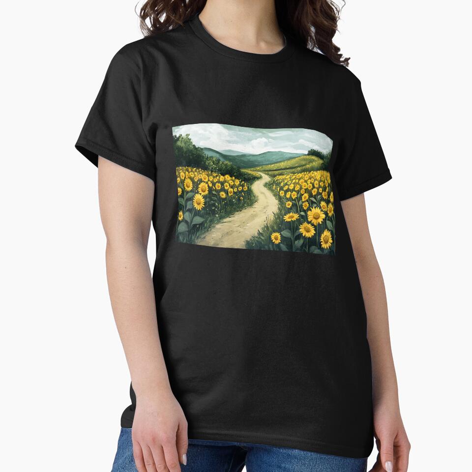 Rural Cottagecore: Sunflower Field Dirt Road by bapupa T-Shirts, Hoodie, Sweatshirt | BlankRebels.com (Image 2)