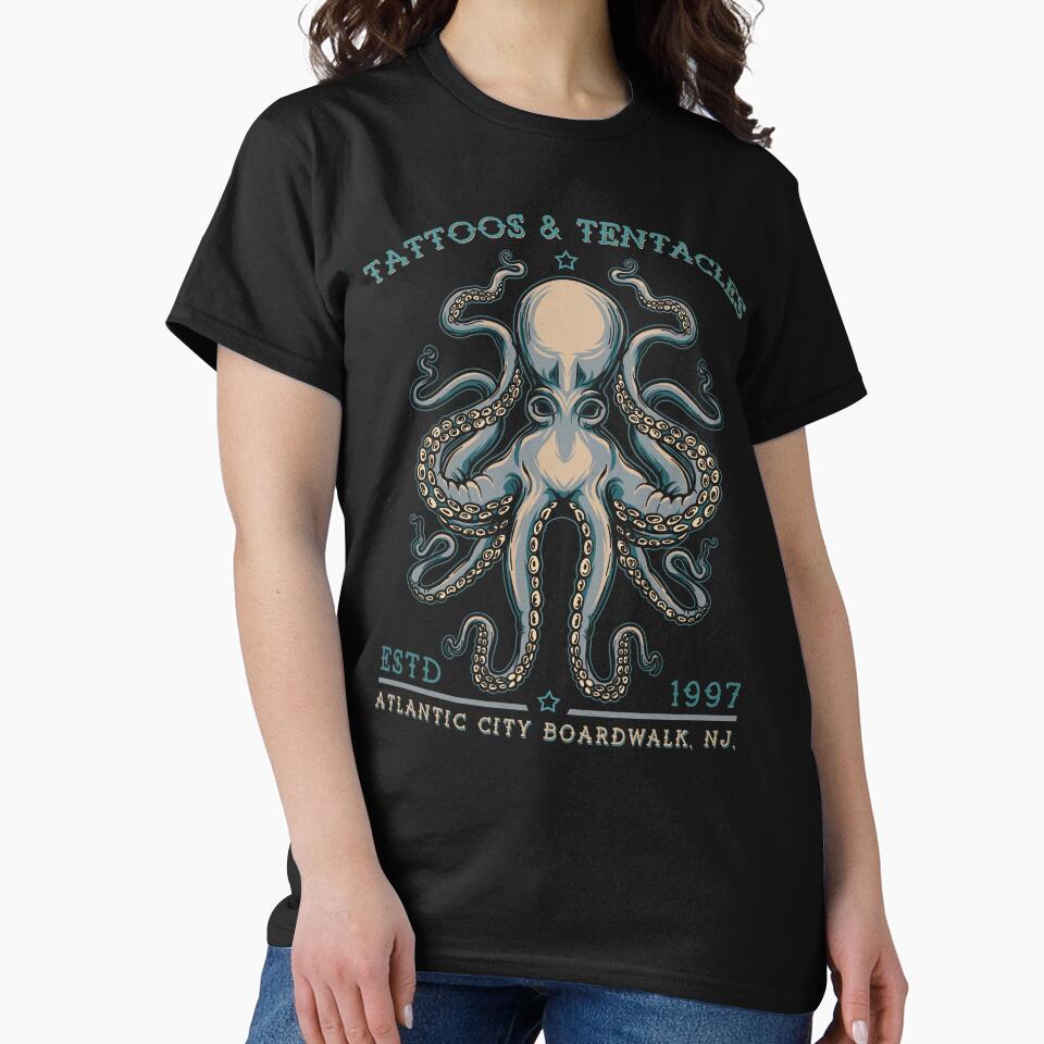 Tattoos & Tentacles, Octopus Tattoo, Studio Atlantic City by Proverbial Wisdom Design T-Shirts, Hoodie, Sweatshirt (Image 2)