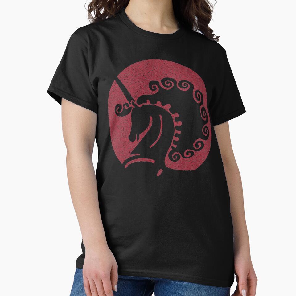 Minimalist Distressed Vintage Red Sun Unicorn Silhouette by pelagio T-Shirts, Hoodie, Sweatshirt | BlankRebels.com (Image 2)