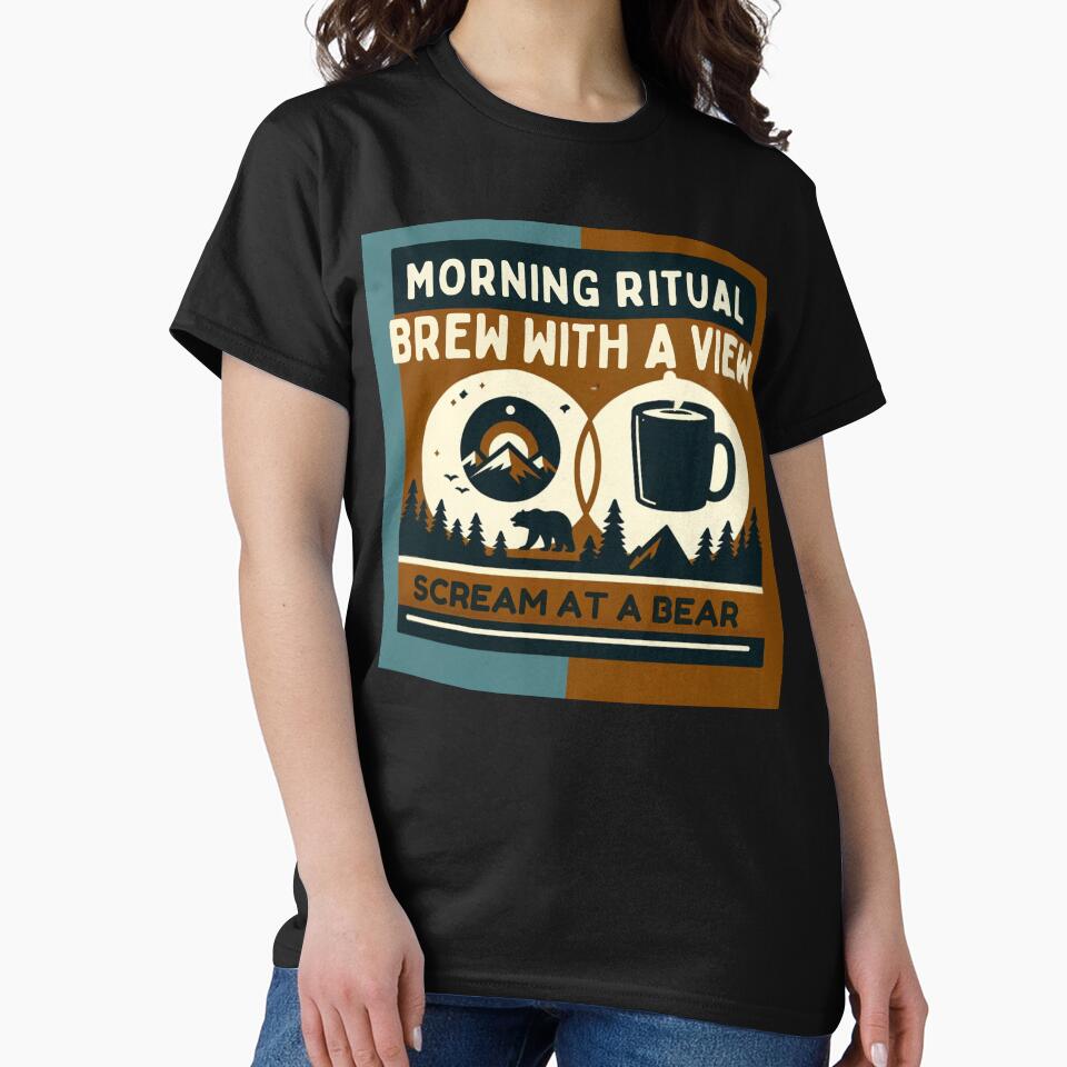 Brew With a View Scream at a Bear | Coffee and Camping | Coffee and Camping Gift by runeroge13 T-Shirts,... (Image 2)