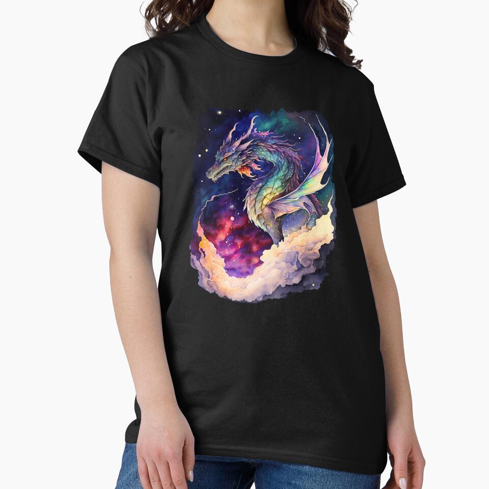 Colorful Starry Dragon in the Deep Space, Nebula Background, Rainbow Dragon by MoonFoxDesign T-Shirts, Hoodie,... (Image 2)
