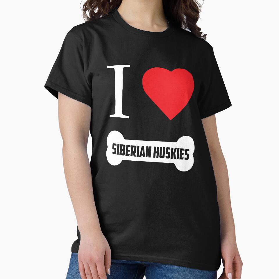Siberian Husky Lover Design I Heart Siberian Huskies Bone by drwigglebutts T-Shirts, Hoodie, Sweatshirt (Image 2)