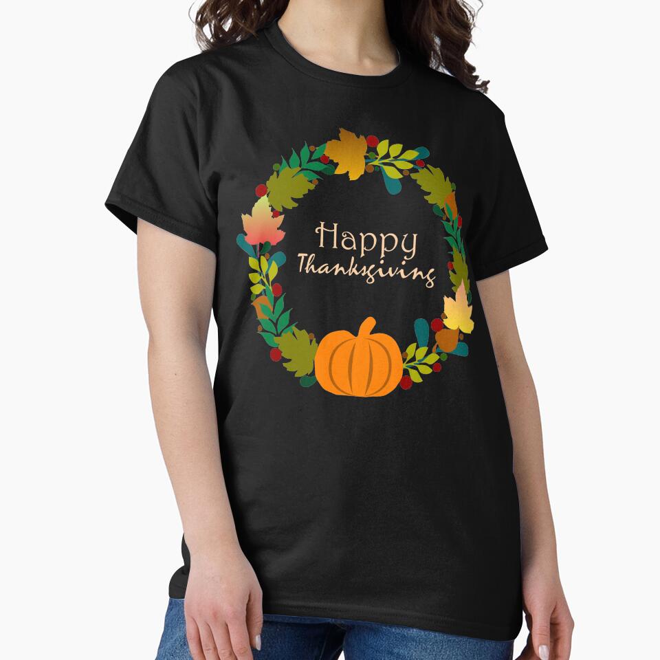 Pumpkin And Leaves Thanksgiving Wreath by Oirabot T-Shirts, Hoodie, Sweatshirt | BlankRebels.com (Image 2)
