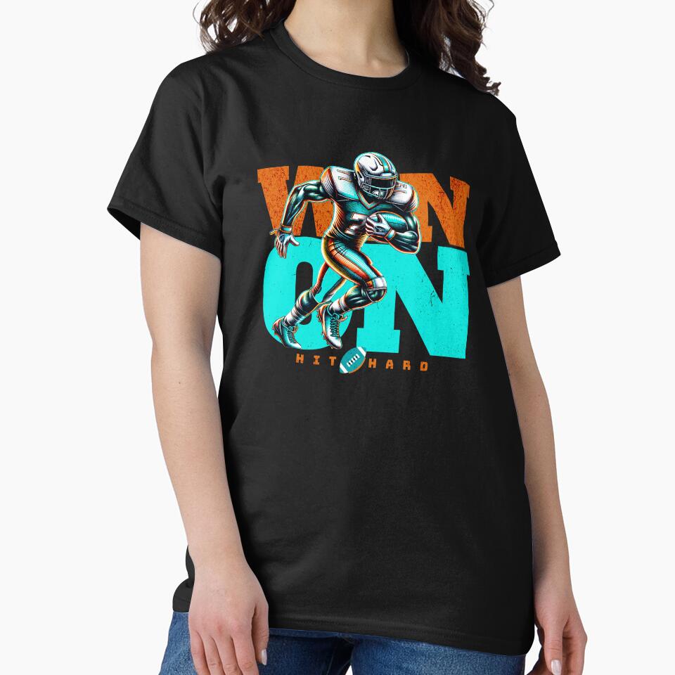 Football Player American Football Boys Kids Men, Win On Hit Hard by DAMOTAmagazine T-Shirts, Hoodie, Sweatshirt (Image 2)