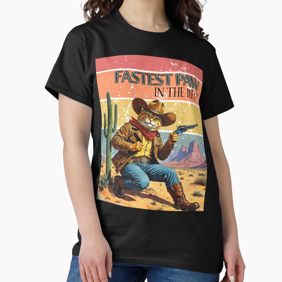 Fastest Paw in the West — Funny Cowboy Cat by Purrfect Mischief T-Shirts, Hoodie, Sweatshirt | BlankRebels.com (Image 2)