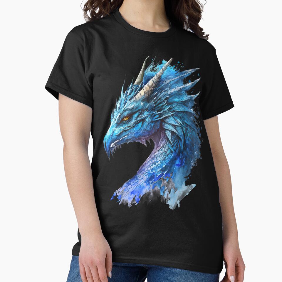 Watercolor Blue Dragon, Dragon Portrait by MoonFoxDesign T-Shirts, Hoodie, Sweatshirt | BlankRebels.com (Image 2)
