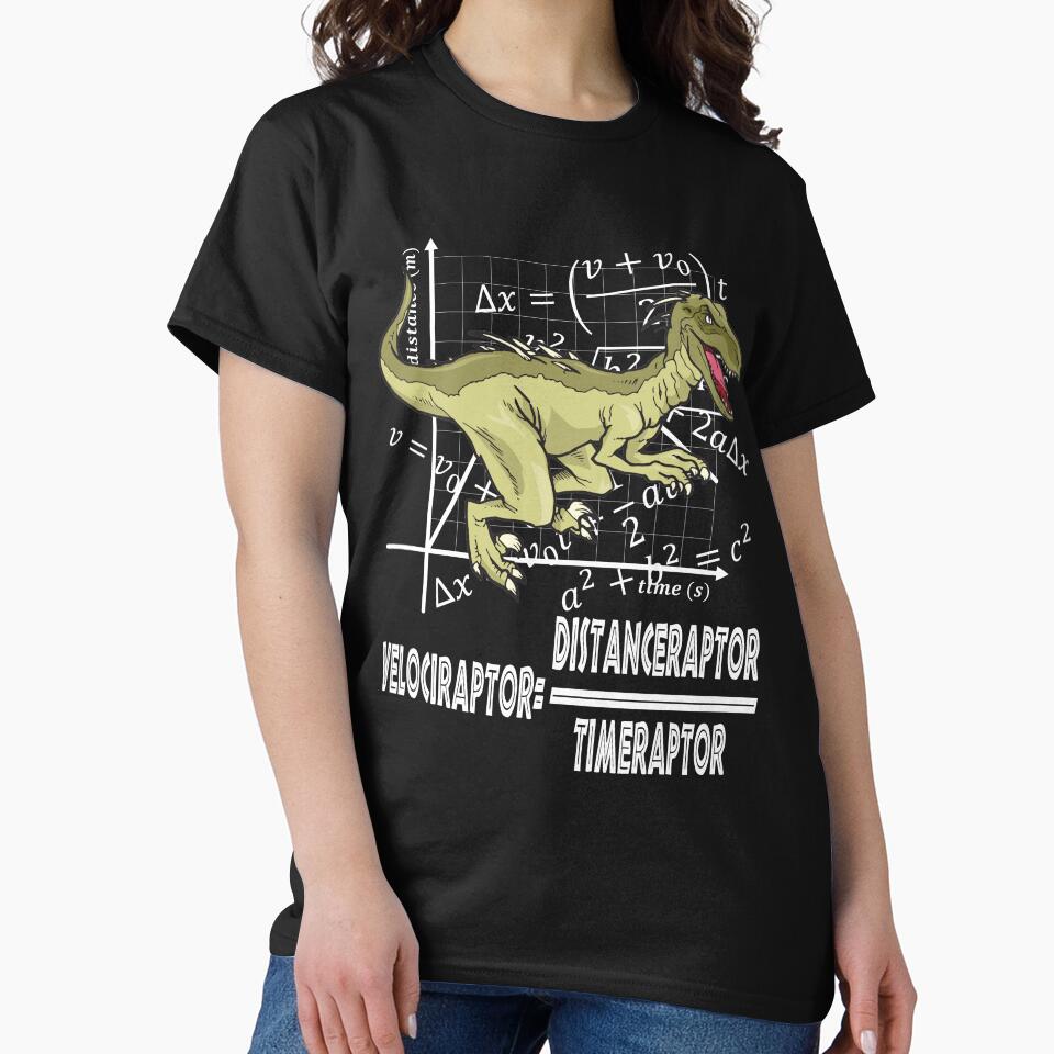 Funny Nerdy Velociraptor Distanceraptor Over Timeraptor Math Teacher White Text by MathWare MathClips T-Shirts,... (Image 2)