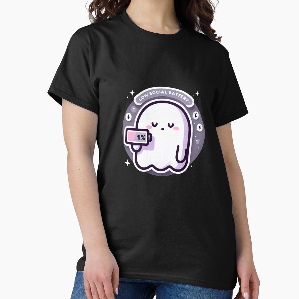Low Social Battery Ghost – Cute Introvert Aesthetic by Low Battery Society T-Shirts, Hoodie, Sweatshirt (Image 2)