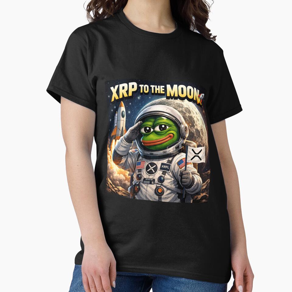 XRP To The Moon Pepe Astronaut – Funny Crypto Meme Ripple Moon Mission Design by LintonGriffin T-Shirts,... (Image 2)