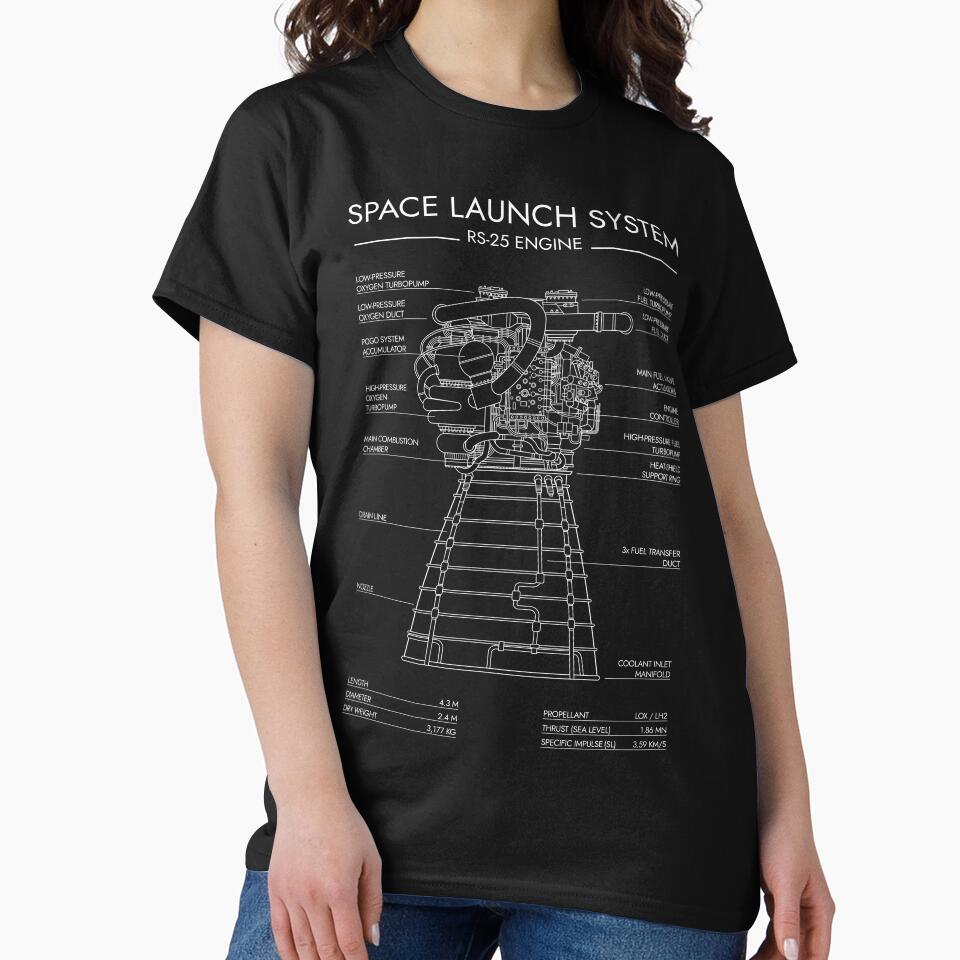 RS 25 Engine. Space Launch System (SLS) (White Stencil No Background) T-Shirts, Hoodie, Sweatshirt