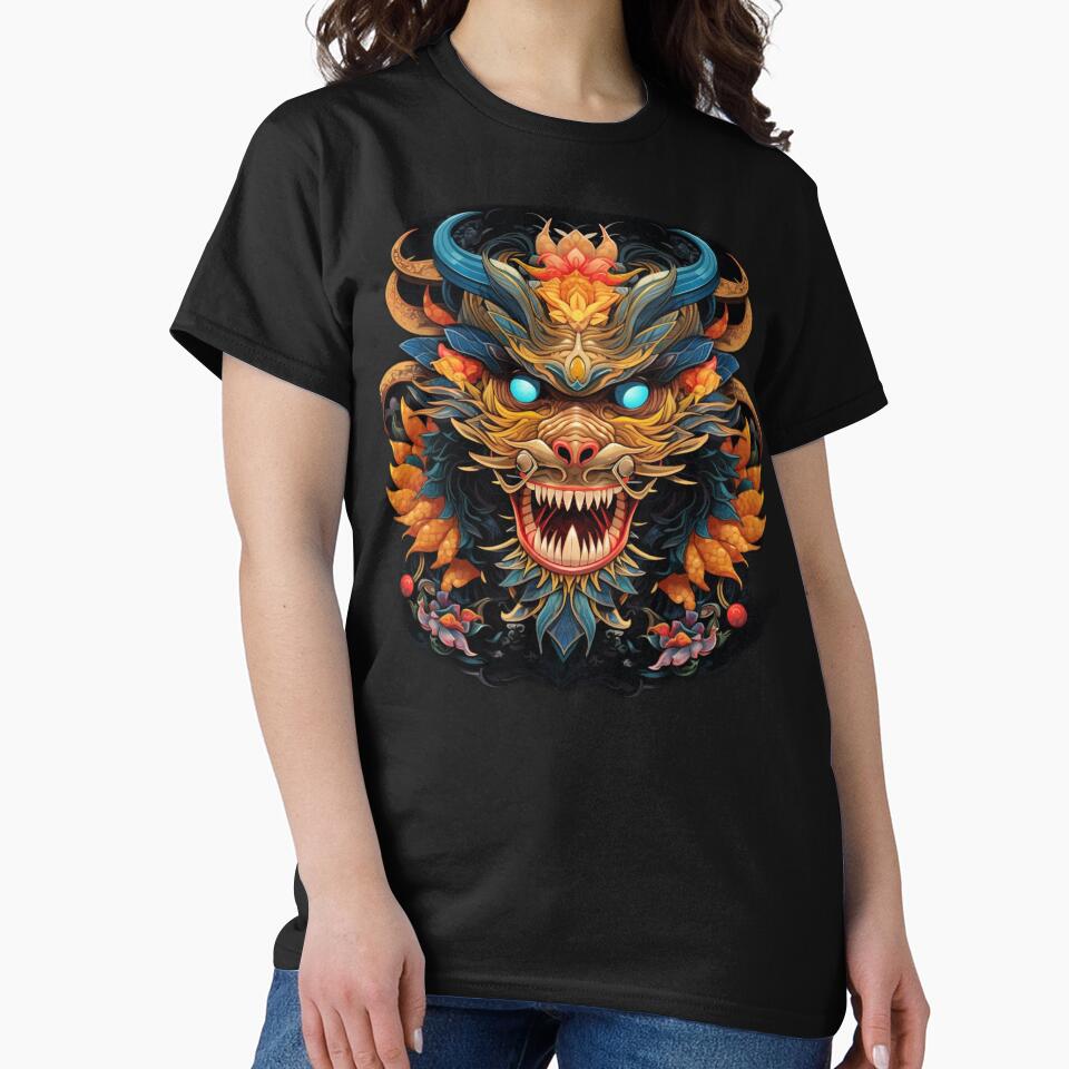 Fantasy Oriental Dragon Mask | Eastern, Scary, Chinese, Blue Eyes by FantasySoul T-Shirts, Hoodie, Sweatshirt (Image 2)