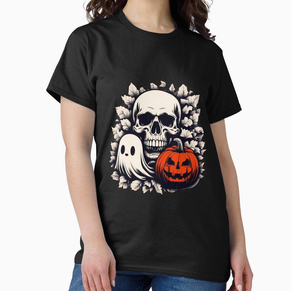 Skull, Pumpkin & Ghost Halloween T-Shirt | Spooky Vintage Horror Design by Artinkcreative Hoodie, Sweatshirt (Image 2)