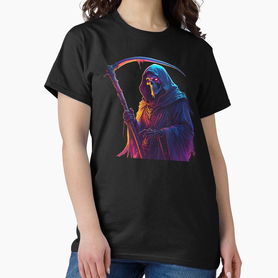 Neon Grim Reaper – Colorful Pop Art Death Scythe Design by AOG-DESIGNS T-Shirts, Hoodie, Sweatshirt (Image 2)