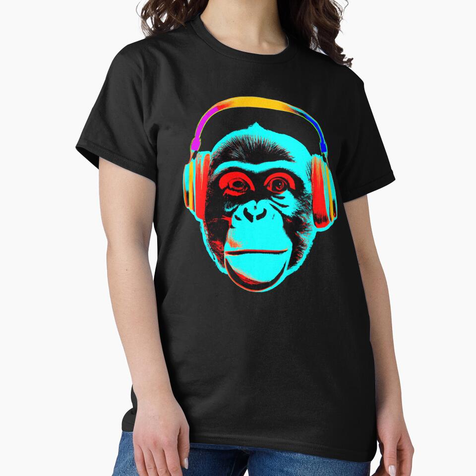Monkey With Headphones Pop Style Design by dogmanstar T-Shirts, Hoodie, Sweatshirt | BlankRebels.com (Image 2)