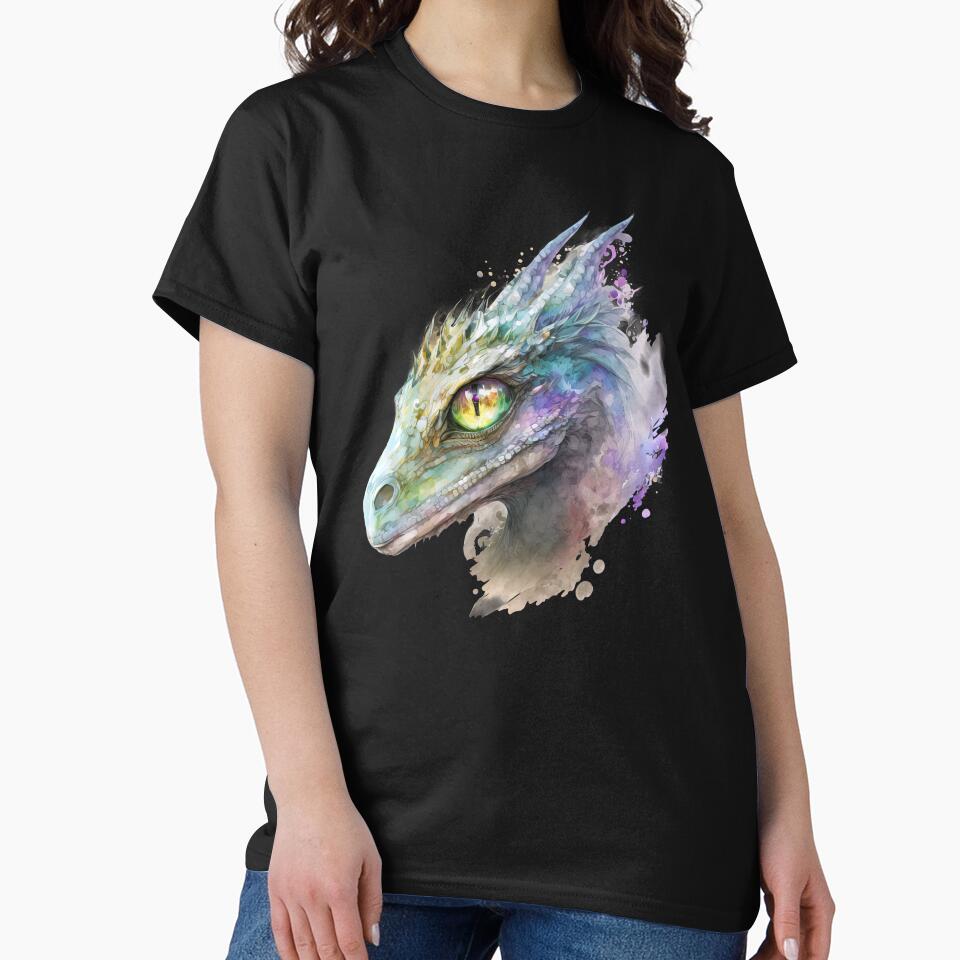 Watercolor White Iridescent Dragon, Dragon Portrait by MoonFoxDesign T-Shirts, Hoodie, Sweatshirt | BlankRebels.com (Image 2)