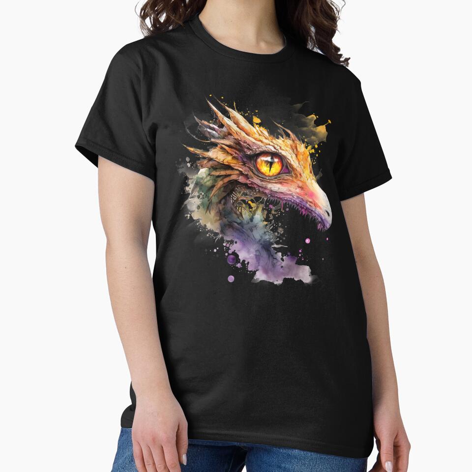 Watercolor Yellow Dragon, Dragon Portrait by MoonFoxDesign T-Shirts, Hoodie, Sweatshirt | BlankRebels.com (Image 2)