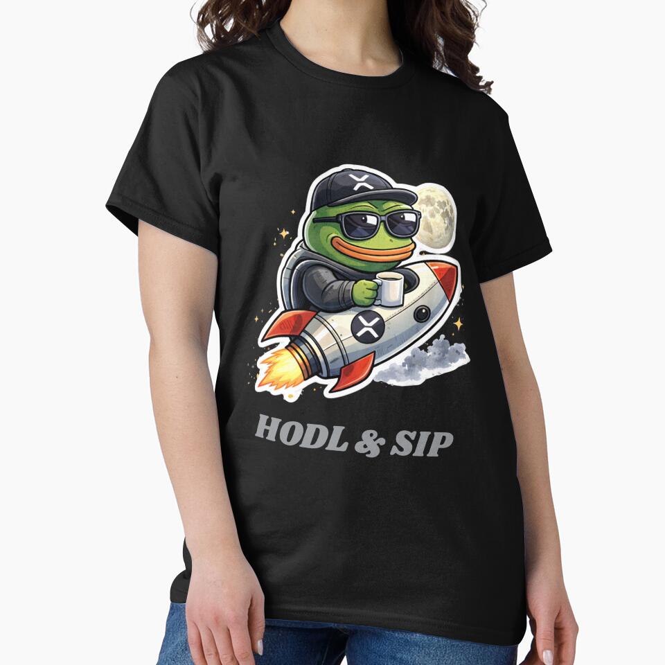 HODL & Sip Pepe XRP Rocket – Funny Crypto Coffee Meme Diamond Hands Design by LintonGriffin T-Shirts, Hoodie,... (Image 2)