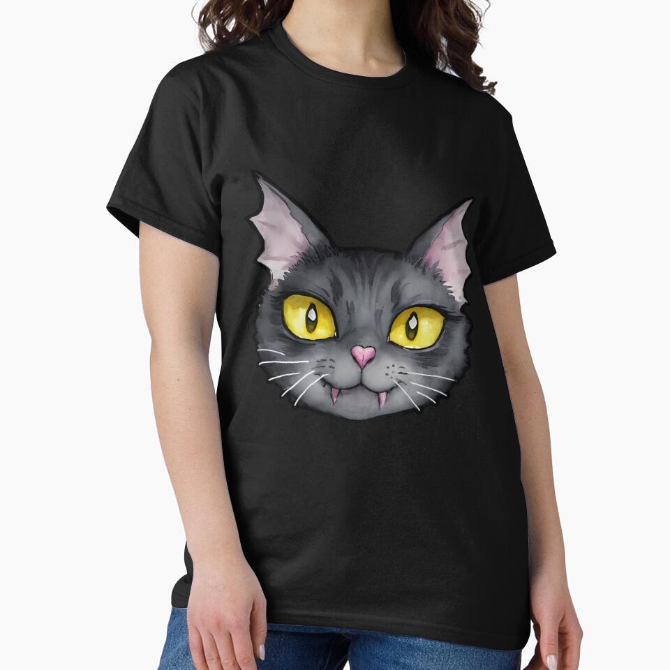 Gothic Black Cat Sticker, T-Shirt & Art Print | Bat Ears, Yellow Eyes (Image 2)