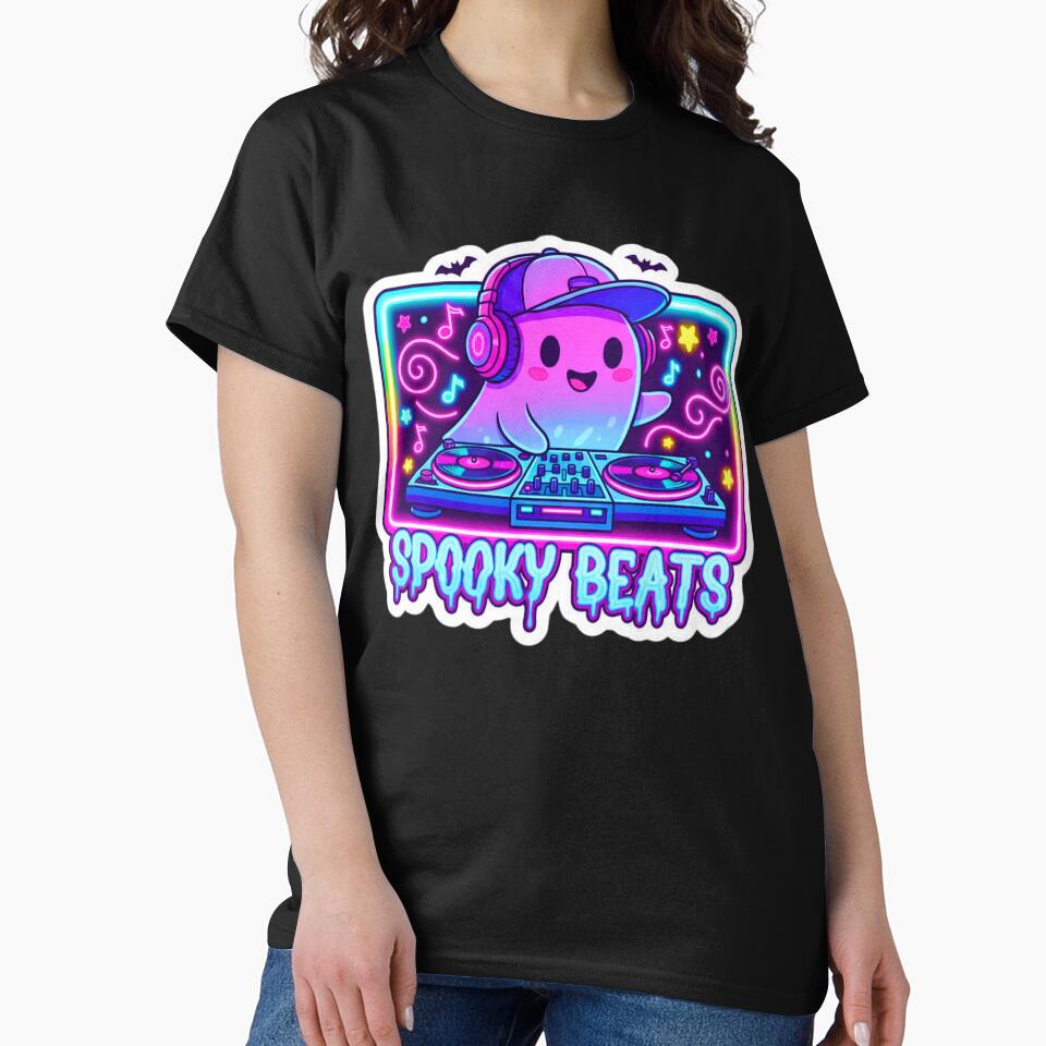 Ghost DJ Neon Retro Spooky Kawaii Vinyl 80s 90s "Spooky Beats" by JOSTH T-Shirts, Hoodie, Sweatshirt (Image 2)
