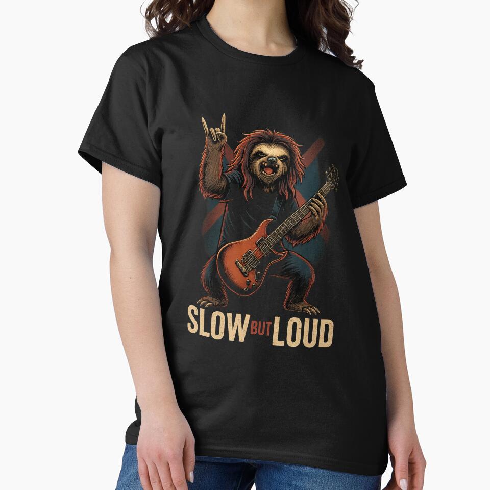 Slow but Loud – Rock Sloth Cartoon Design with Electric Guitar by RebellDancer T-Shirts, Hoodie, Sweatshirt (Image 2)