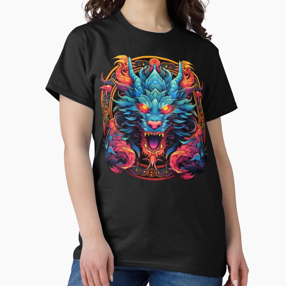 Colorful Oriental Dragon Mask | Eastern, Scary, Chinese, Blue and Orange by FantasySoul T-Shirts, Hoodie,... (Image 2)