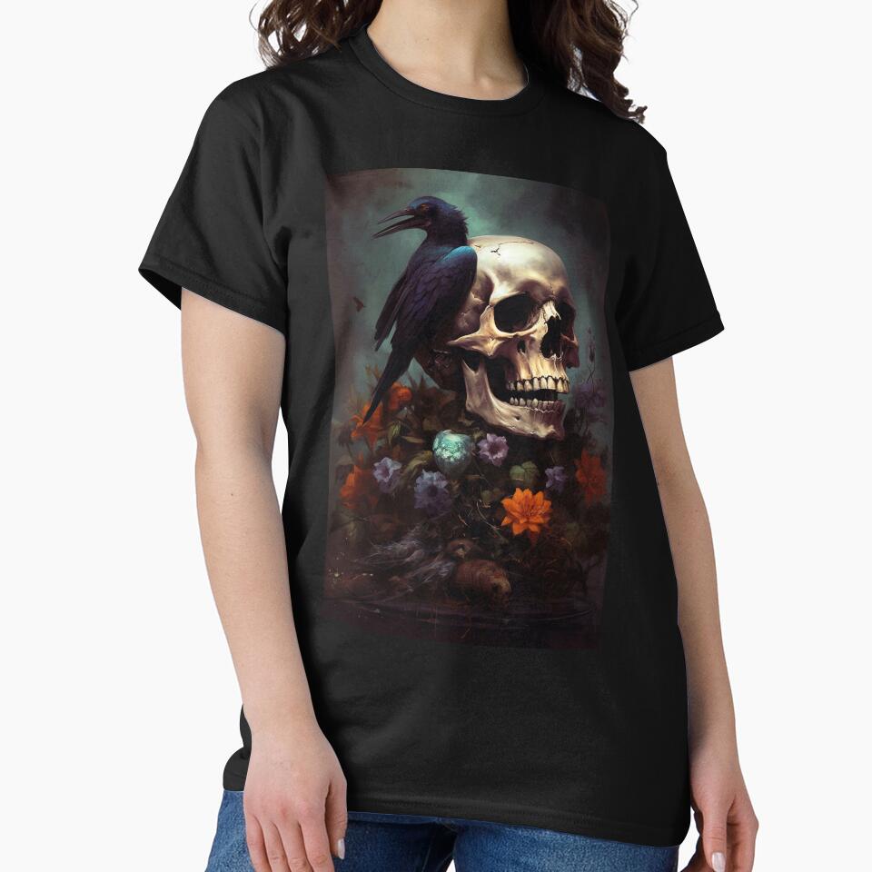 Dark Academia Skull with Raven Painting, Dark Cottagecore Gothic Still Life Painting by Kink Collective... (Image 2)