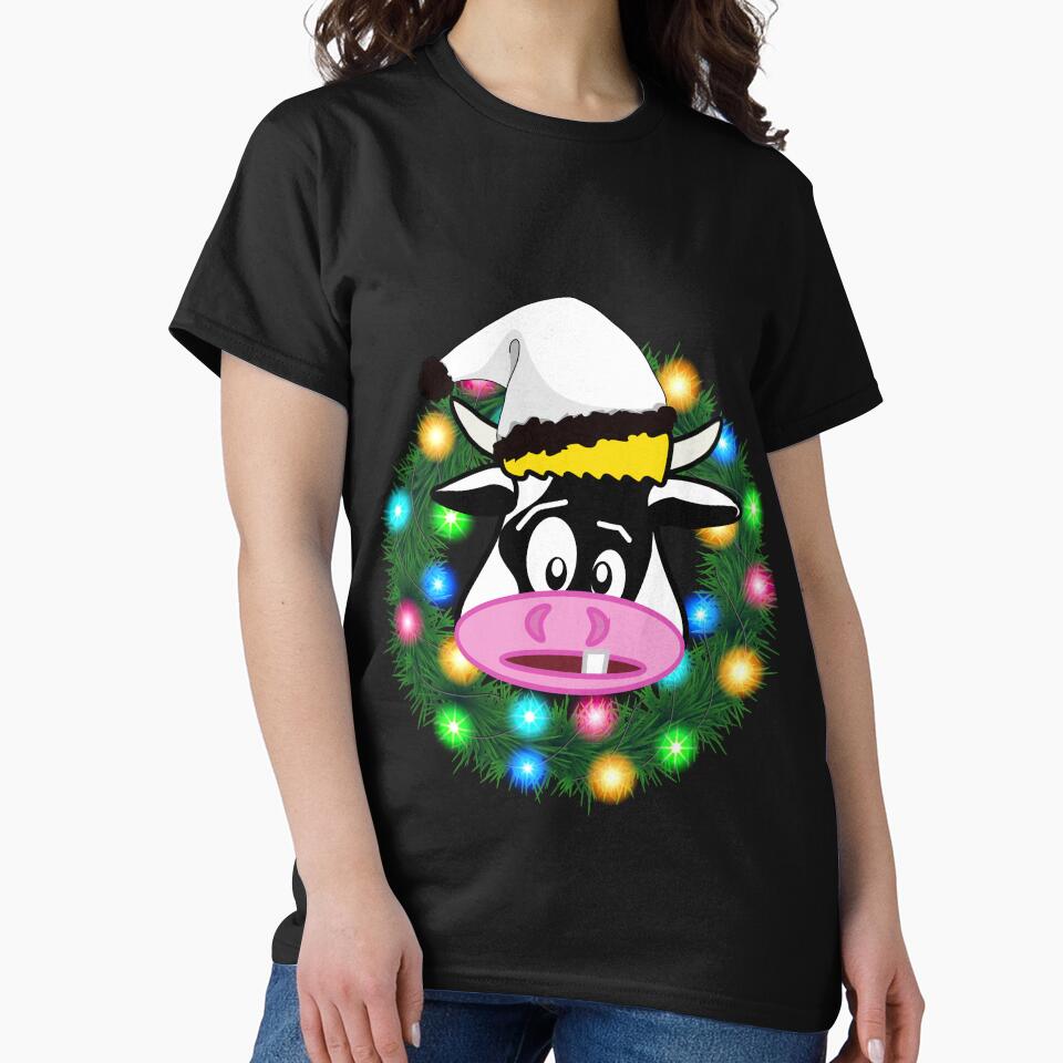 christmas T-shirt funny cow for christmas T-shirt classique by chaousari98 ⭐️⭐️⭐️⭐️⭐️ Hoodie, Sweatshirt (Image 2)