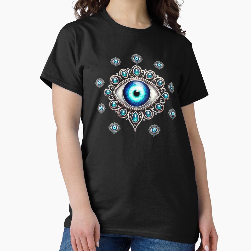 Intricate Silver Evil Eye Mati Design – Mystical Jewelry-Inspired Mati by Olive&Om T-Shirts, Hoodie, Sweatshirt (Image 2)