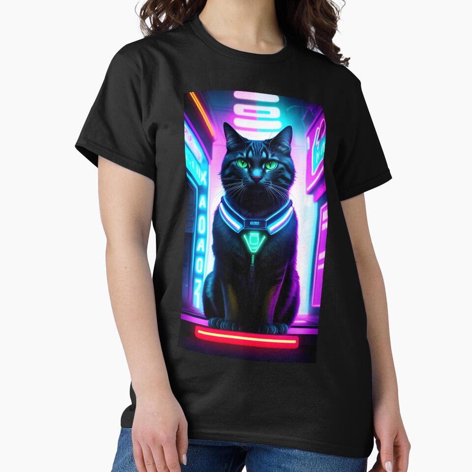 Colorful Futuristic Cyber Cat by CyberArtWorld T-Shirts, Hoodie, Sweatshirt | BlankRebels.com (Image 2)