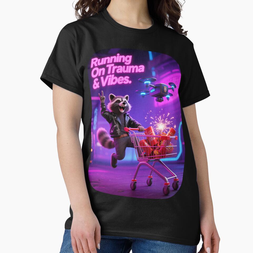 Funny Raccoon – Running on Trauma and Vibes – Mental Health Humor by Dark Humor Designs Co. T-Shirts, Hoodie,... (Image 2)