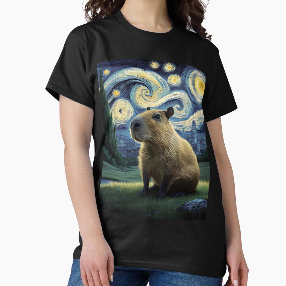 A Capybarra under  Van Gogh's The Starry Night by CrazyInk23 T-Shirts, Hoodie, Sweatshirt | BlankRebels.com (Image 2)