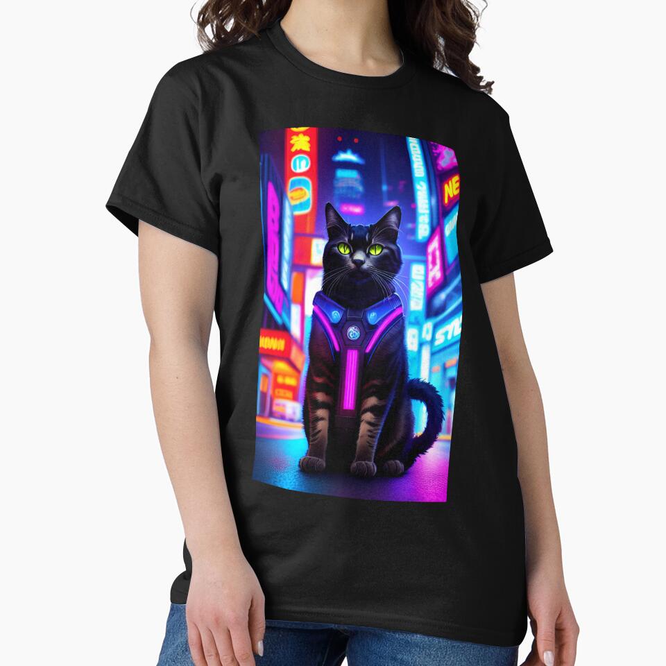 Colorful Futuristic Cyber Cat Neon Ai Art Cyberpunk Design by CyberArtWorld T-Shirts, Hoodie, Sweatshirt (Image 2)