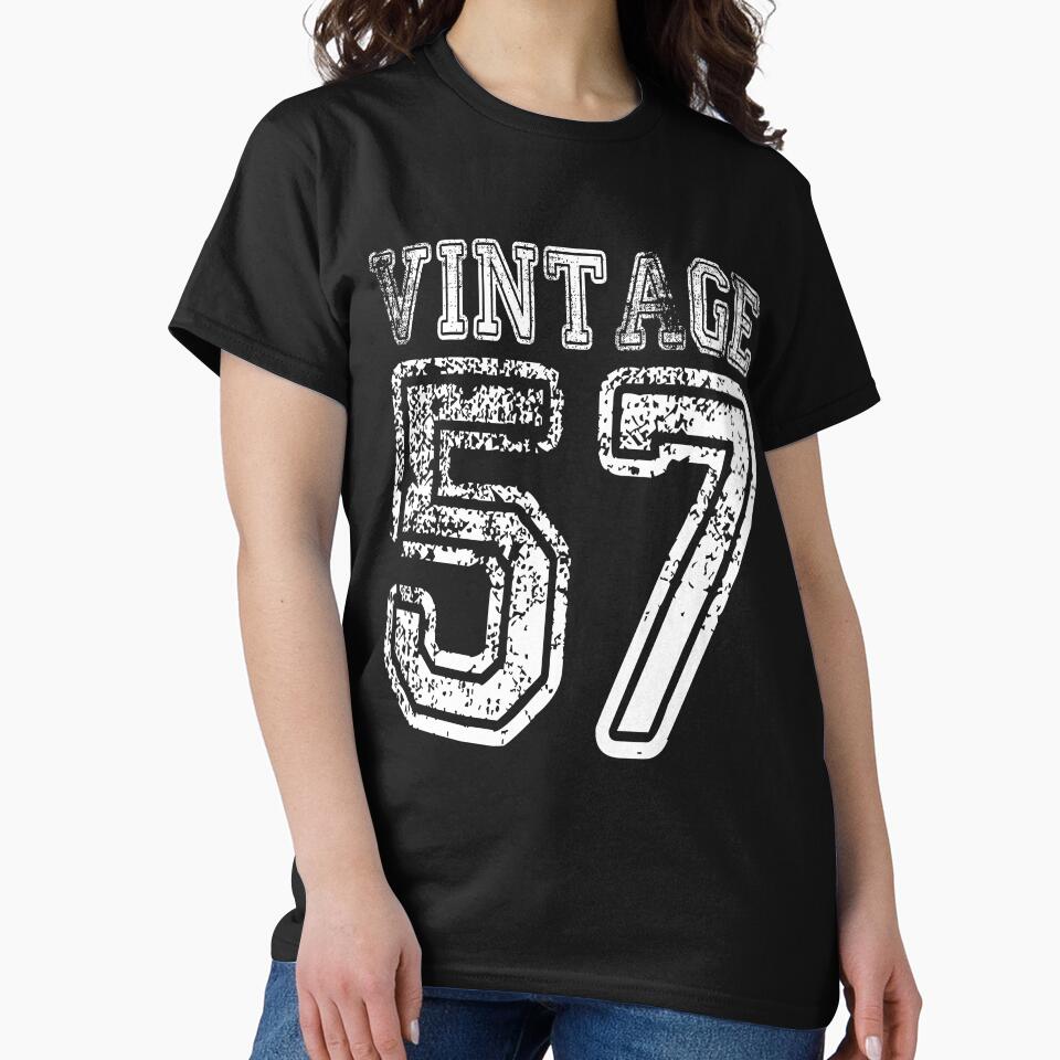 Vintage 57 2057 1957 T-shirt Birthday Gift Age Year Old Boy Girl Cute Funny Man Woman Jersey Style by... (Image 2)