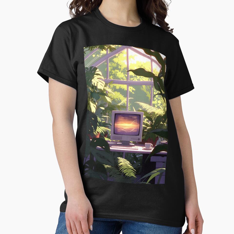 Retro Greenhouse Office – Vaporwave CRT Monitor in Jungle by LuxeBuzz T-Shirts, Hoodie, Sweatshirt (Image 2)