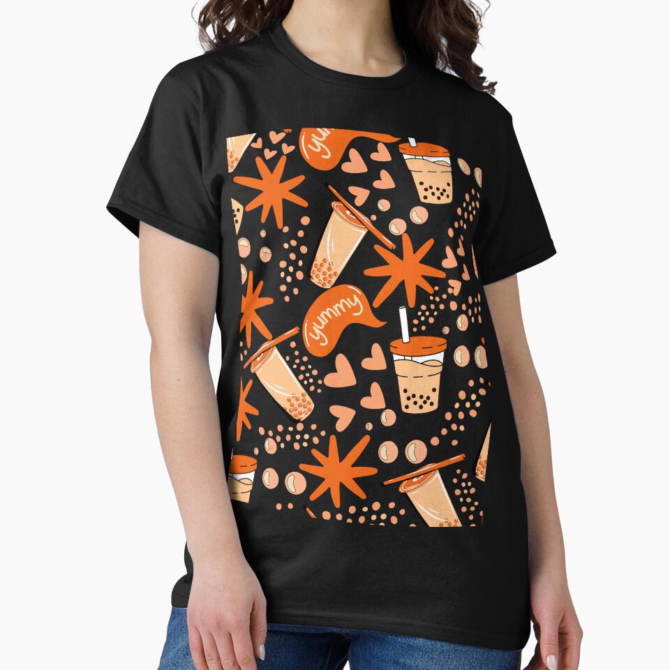 boba tea bubble milk matcha tea orange brown pattern for tea lover by DesignYourWaystore T-Shirts, Hoodie,... (Image 2)
