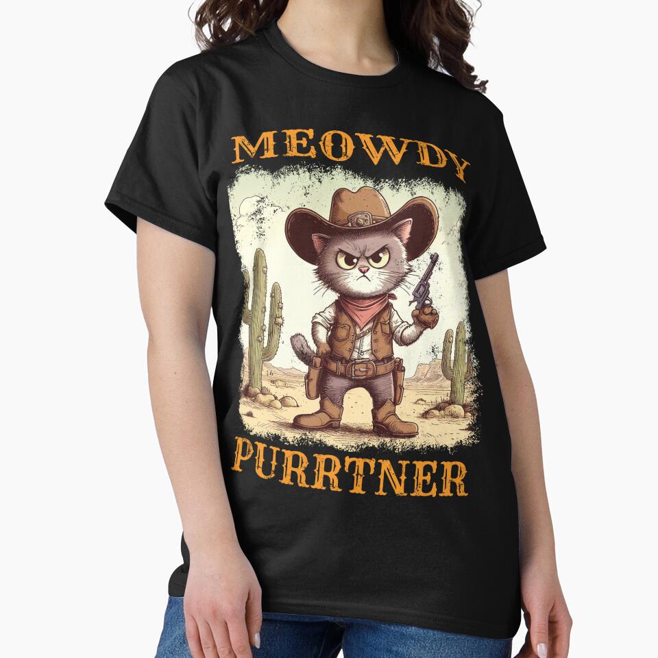 Meowdy Purrtner Cute Funny Vintage Cowboy Cat by wtfbba T-Shirts, Hoodie, Sweatshirt | BlankRebels.com (Image 2)