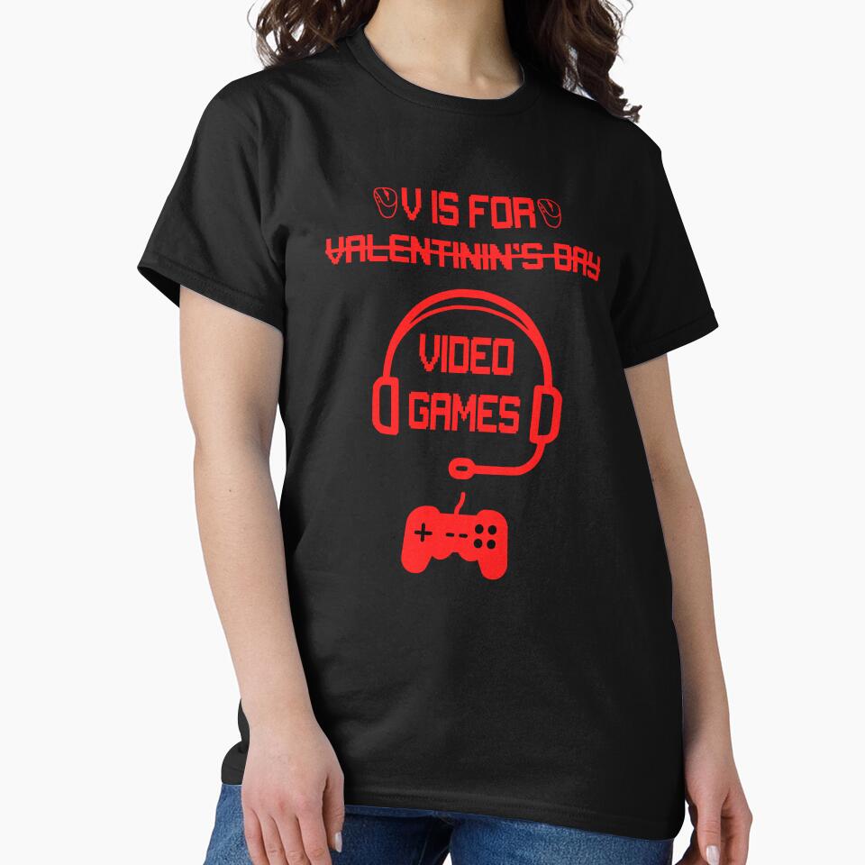 V is for Video Games Funny Valentines Day Gamer Boy Men by FlyShop1 T-Shirts, Hoodie, Sweatshirt | BlankRebels.com (Image 2)