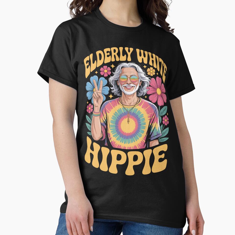 Elderly White Hippie Funny Retro Hippie Gift For Peace Lovers by SkymarArt T-Shirts, Hoodie, Sweatshirt (Image 2)