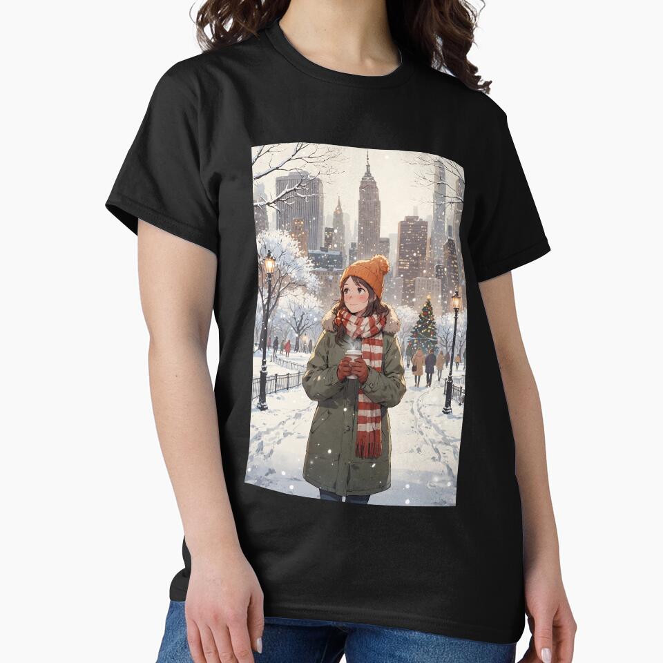 Anime Woman in Winter, Central Park, New York – Cozy Snowy Stroll by Chibifaceneko T-Shirts, Hoodie, Sweatshirt (Image 2)