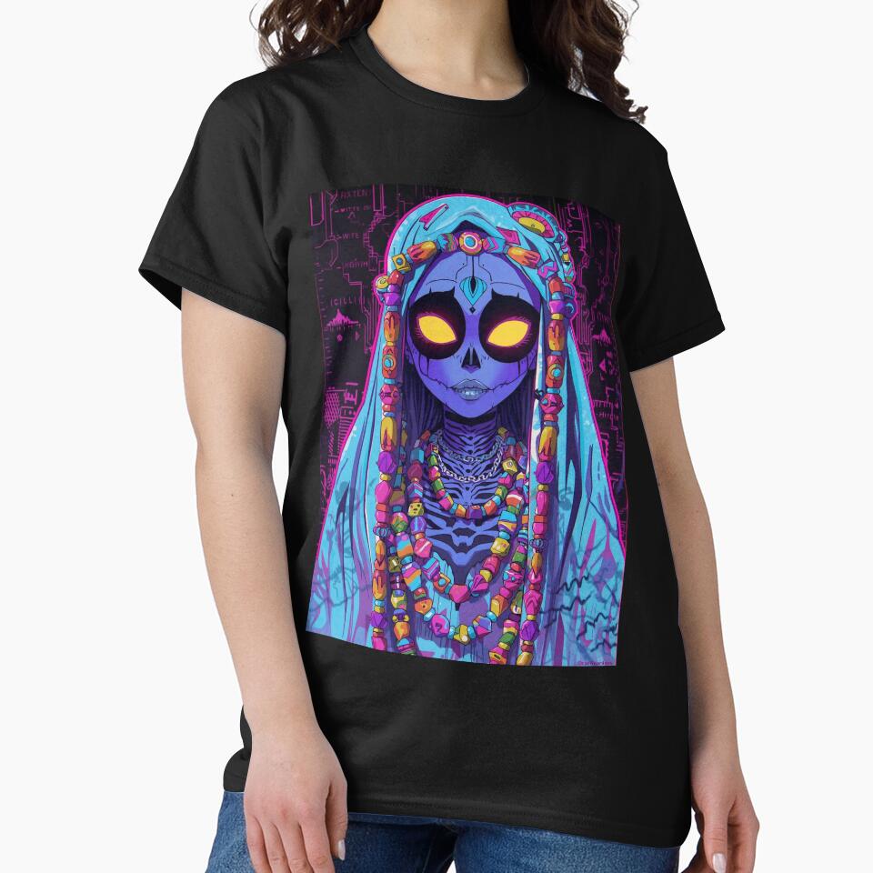 Female Skeleton V Sign with Neon Outfit & Garland by Moon's Arts T-Shirts, Hoodie, Sweatshirt | BlankRebels.com (Image 2)