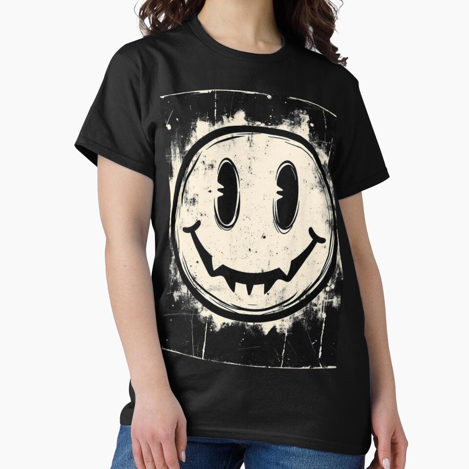 Grunge Creepy Smiley Face – Distorted Vintage Horror Aesthetic by ExquisiteShop22 T-Shirts, Hoodie, Sweatshirt (Image 2)