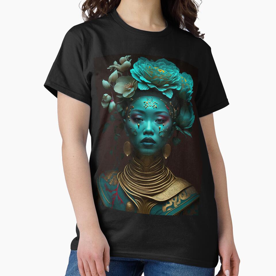 Turquoise Beauty with Flower Adornment: A Hyper-Realistic Pop Art Beauty by Retro Type T-Shirts, Hoodie, Sweatshirt (Image 2)