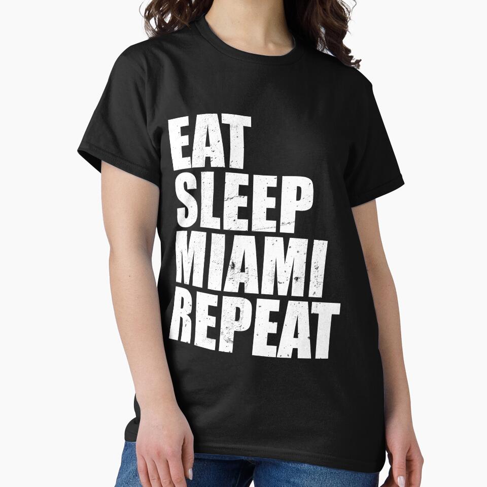 Eat Sleep Miami Repeat Vacation Holiday Trip Travel T-Shirt Vintage Style Distressed Stressed by arcadetoystore... (Image 2)