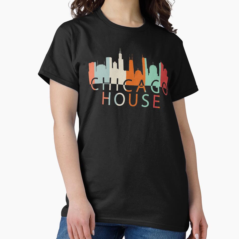 Chicago House Music Vintage Colors Design with City Skyline Landscape Retro by alenaz T-Shirts, Hoodie, Sweatshirt (Image 2)