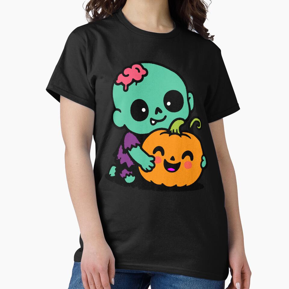 Cute Zombie Hugging Pumpkin | Halloween Graphic Tee & Hoodie by AstronautMerch Sweatshirt | BlankRebels.com (Image 2)