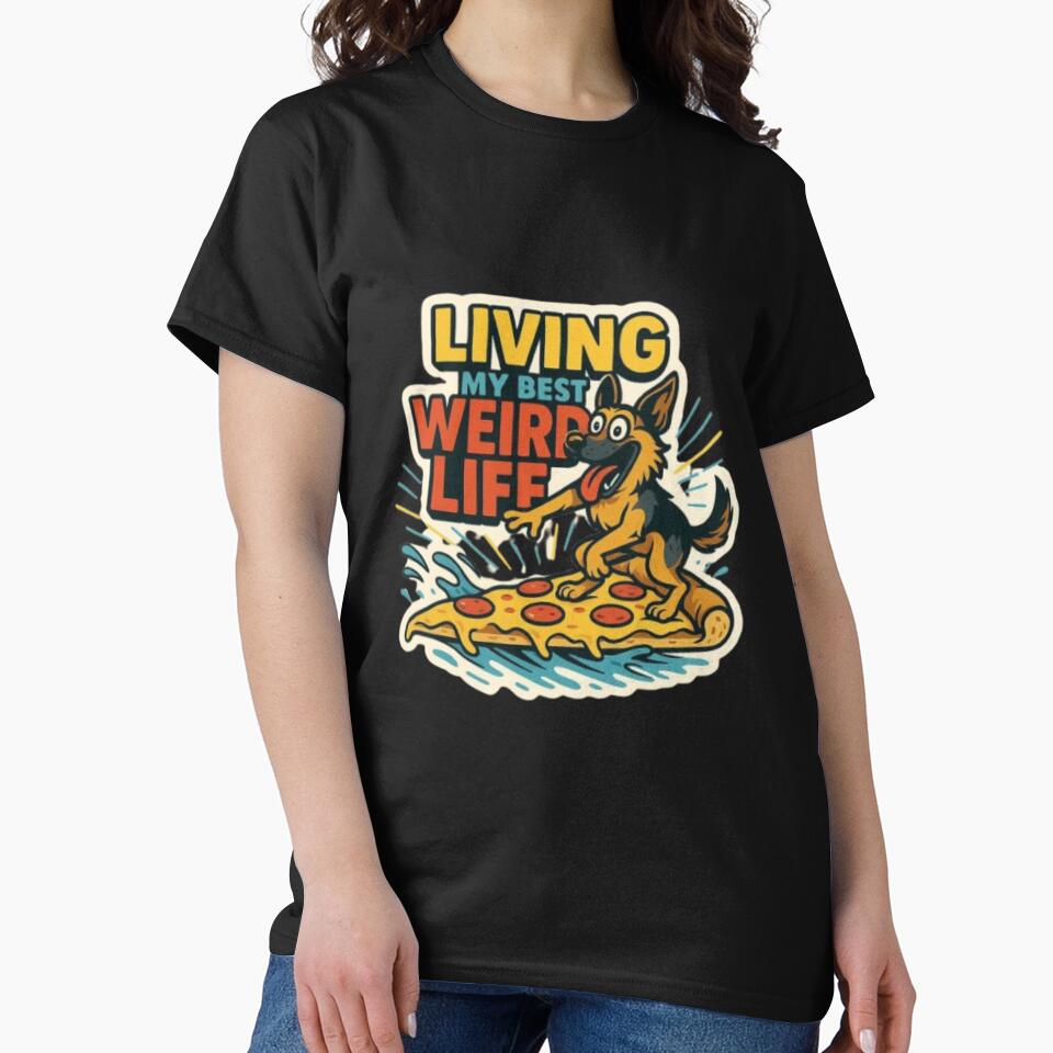 Living My Best Weird Life – Funny Cute German Shepherd Dog Lover Humor Design by Typologystudios T-Shirts,... (Image 2)