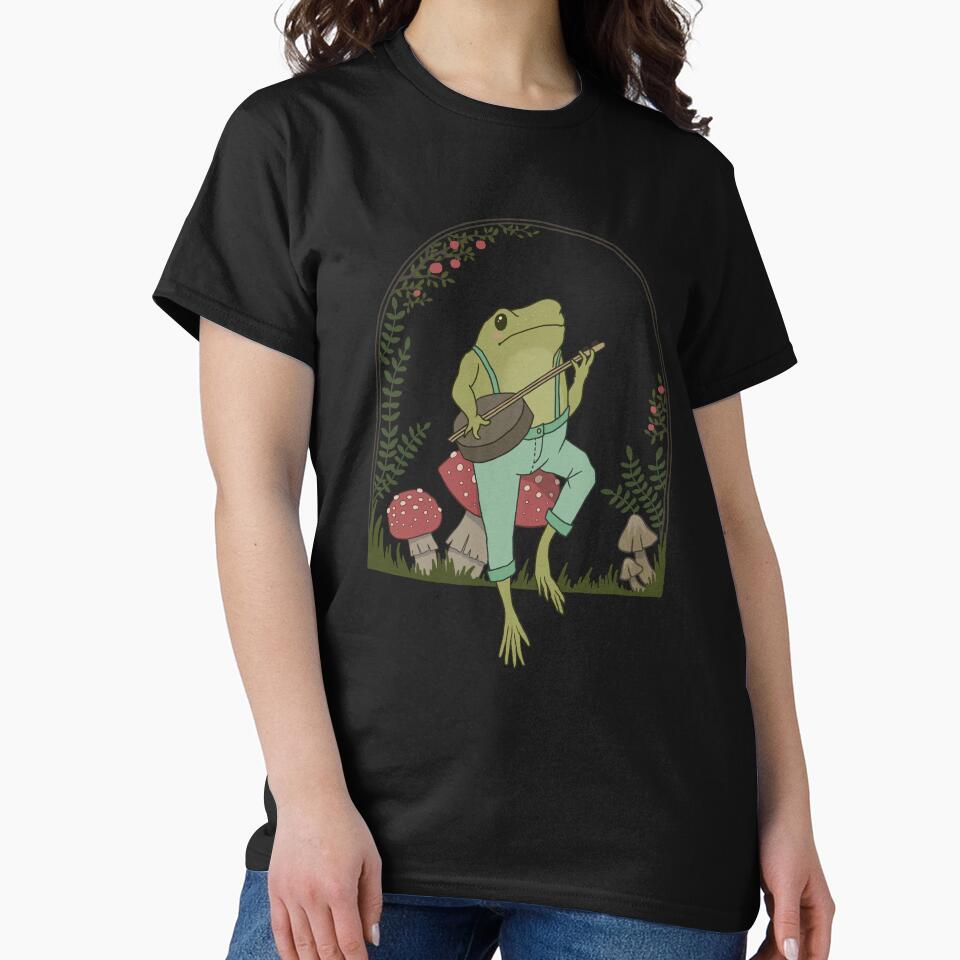 Cottagecore Aesthetic Frog Playing Banjo on Mushroom: Cute Vintage Goblincore Farmer Toad in Garden, Emo Grunge... (Image 2)