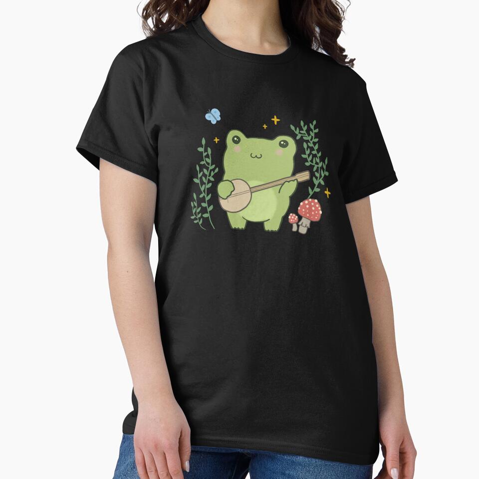 Kawaii Frog Playing Banjo: Toad Cottagecore Aesthetic Mushroom and Blue Butterfly by MinistryOfFrogs T-Shirts,... (Image 2)