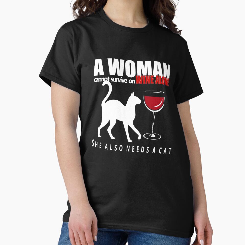 A Woman, Wine and a Cat | NickerStickers® on Redbubble by NickerStickers T-Shirts, Hoodie, Sweatshirt (Image 2)