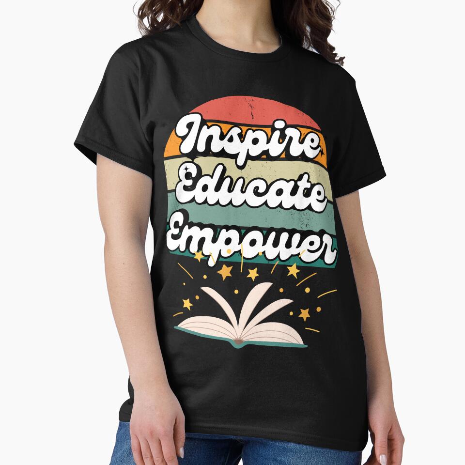 Inspire, Educate, Empower, Retro Sunset and Open Book by Mariana Piana T-Shirts, Hoodie, Sweatshirt (Image 2)